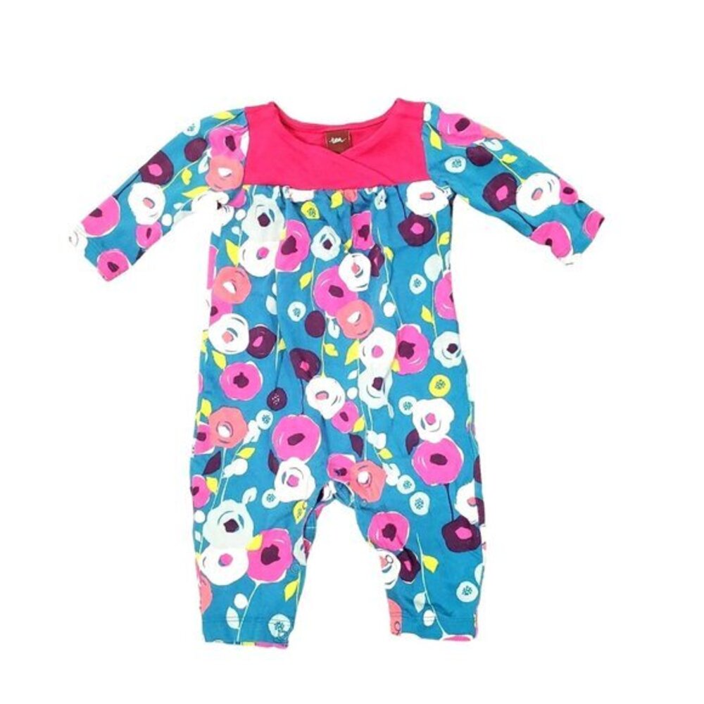 Tea Baby Infant Cottage Donut Floral Romper 0-3M Blue Pink Long Sleeve One-Piece